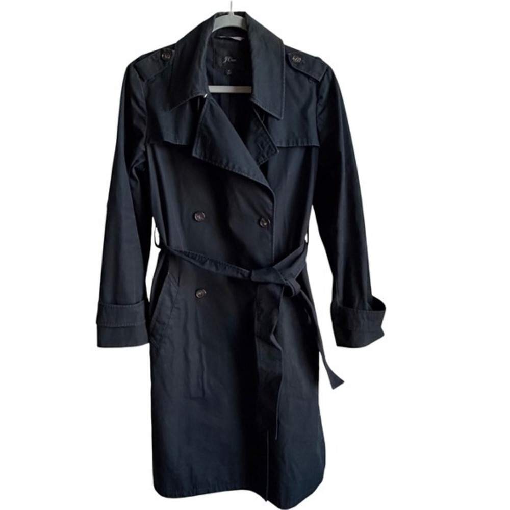 J.Crew Women's Black Trench Coat Sz 6 Belted Cotton Lined‎ Classic Fixable Vent